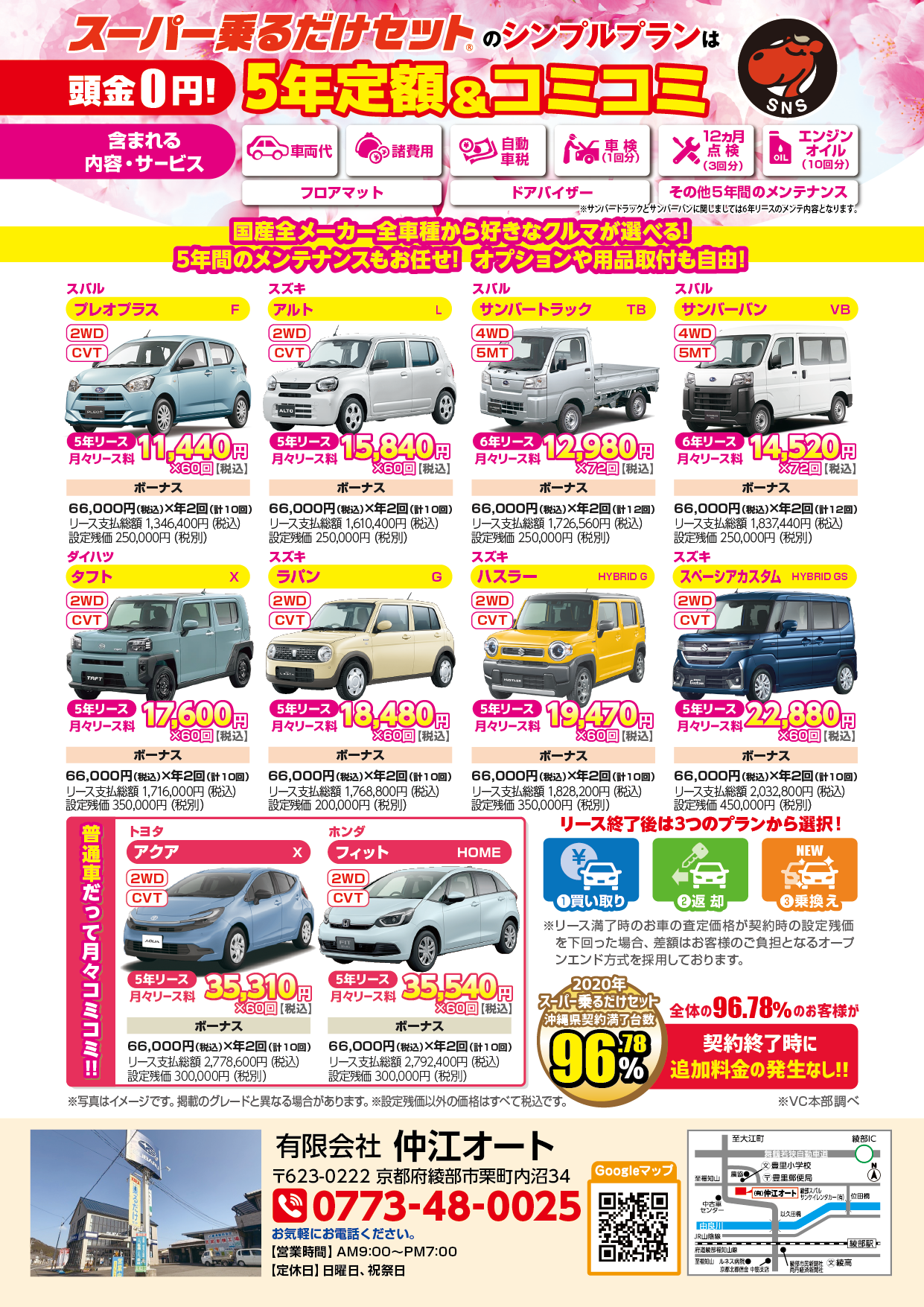 【綾部市 仲江オート】車検も税金もコミコミ！安心の「スーパー乗るだけセット」のご案内　裏面
